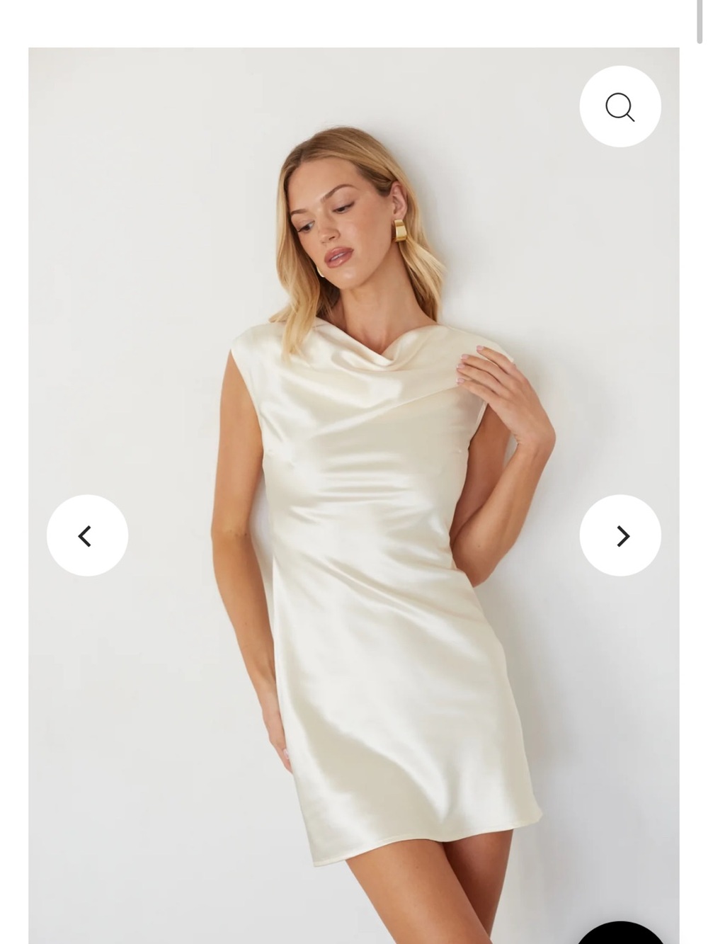 American Threads Cream Satin Cowl Mini Dress